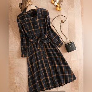 Kiel James Patrick Navy and Brown Plaid Dress